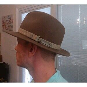 Scala Mens Brown Wool Fedora Hat Size L Wide Brim Band Accents